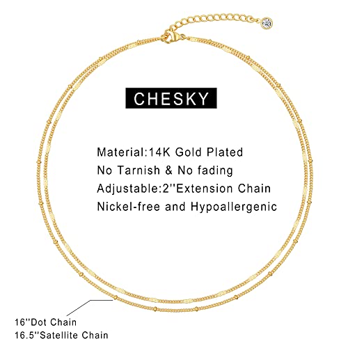 CHESKY 14k Gold Plated/Silver Plated Dainty Necklace for Women, Trendy Satellite Choker Necklace Thin Beaded Layered Choker Necklaces Discs Paperclip Chain Necklaces Womens Simple Jewelry - style: Satellite Dot-GD