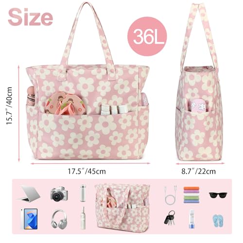 Bluboon Waterproof Beach Tote Pool Bags for Women Ladies Extra Large Carry On Bag With Wet Compartment for Weekender Travel - color: Beige Flowers