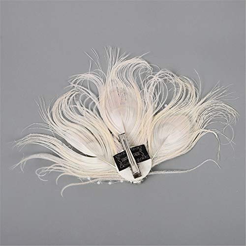 Fascinator Peacock Feather Hair Clips Flapper Headband Art Deco 20's Accessories for Women - color: 05beige