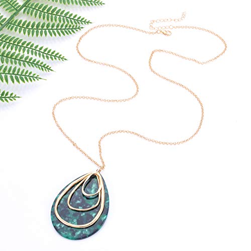 MOLOCH Long Necklace For Women Geometry Teardrop Acrylic Circle Pendant Necklace Statement Boho Acetate Resin Necklace Minimalist Gift - color: Dark green