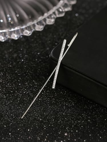 Ear Wrap Hook Earrings for Women Fashion Ear Cuff Crawler Earrings Silver Gold Long Piercing Crystal Curve Style Earring Stick Ear Wrap Earring Rhinestone Trendy Jewelry Gifts - color: slash-silver
