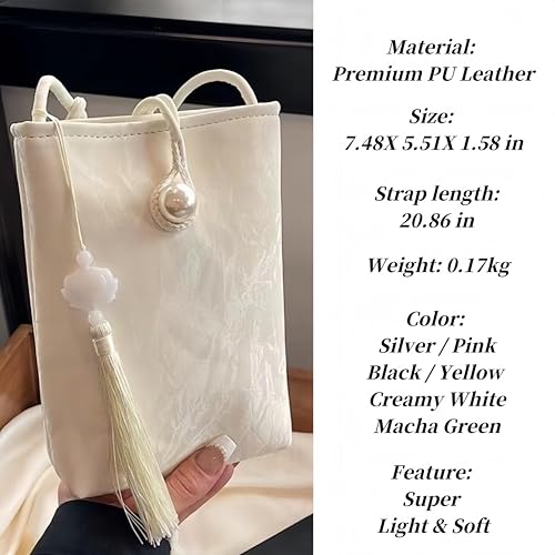 Women Mini Crossbody Bags Small Shoulder Bags CellPhone Purse Tassels Wallet Purse for Women - color: Creamy White