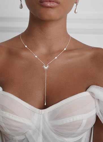 CHESKY Long Necklaces for Women, 14k Gold Plated/Streling Silver Lariat Necklace Dainty Statement Prom Necklace Rosary Cross Sun Drop Pendant Dangle Necklace Gold Prom Jewelry for Women Gifts - style: y necklace 05