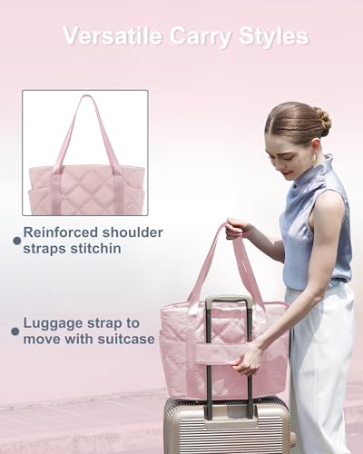SUPACOOL Tote HandBag for Women, Womens Crossbody Purse Bags, Lightweight Womens Tote Handbags, Quilted Puffy Totebag - color: Pink, size: Large