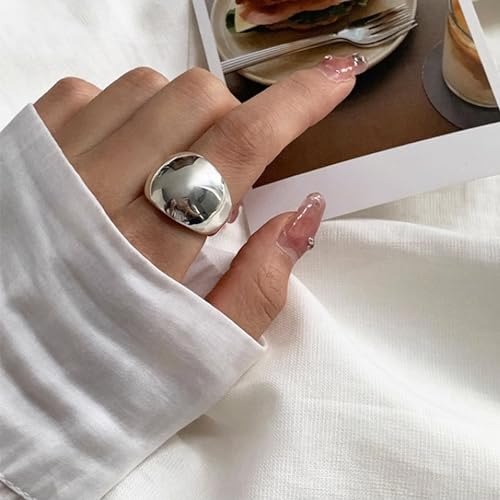 Adjustable 925 Sterling Silver Rings Handmade Wide Silver Ring Boho Thumb Band Statement Rings for Women - color: Pattern 3
