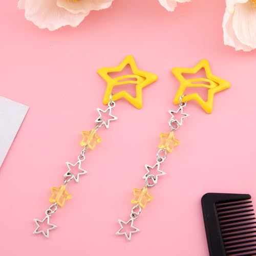 Pndeyo 2pcs Star Tassels Hair Clips for Women, Non-Slip 2000s Y2K Hair Snap Barrettes, Cute Star Beaded Pendant Hair Pin Accessories for Braid Long Short Thin Thick Hair- Yellow - color: Yellow