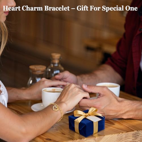 Emibele Heart Charm Bracelet for Women, Bible Verse Bracelet Stainless Steel 18K Gold Plated Bracelet Love Pendant Link Chain OT Clasp, Birthday Christmas Jewelry Gift for Mother Her - color: Gold Heart Pendant