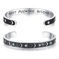 TONY & SANDY Inspirational Bracelets for Women Teen Girls Personalized Gifts for Daughter Granddaughter Mom Sister Friends Stainless Steel Engraved Cuff Birthday Easter Christmas - style: A - Friends Gifts - Sun Moon - Best f@cking Bitches