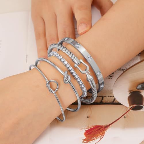 18 K Gold Plated Love Bangle Bracelet Stack Cuff Jewelry for Women Jewelry Set for Women Gift with Box - style: style19