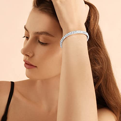 Zealmer Sparkle Multicolor Rhinestone Stackable Stretch Bracelets for Women - color: 2 Row Silver Bracelet