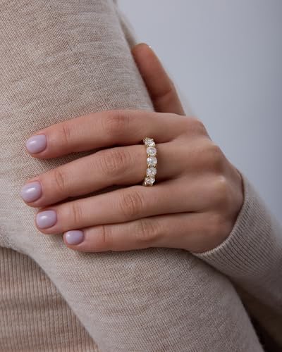 PAVOI 14K Gold Plated Eternity Ring for Women - Statement Eternity Band Rings with Round Cubic Zirconia - Stackable Wedding Band - Love Engagement Trendy Bridal Jewelry - color: Yellow Gold