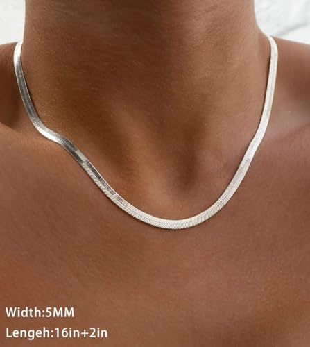 NECOCY 14K Gold Plated Necklaces for Women, Dainty Gold Herringbone Choker Necklace Thin Layered Snake Chain Jewelry for Gifts - color: SL-3MM 14" Herringbone Necklace