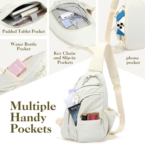 Sling Bag for Women, Anti-Theft RFID Nylon Crossbody Purse with Adjustable Strap for Travel & Shopping - color: White