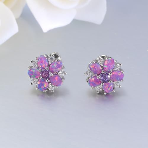 CiNily Flower Earrings,Opal Stud Earrings Sterling Silver or White Gold/Rose Gold Plated Ladies Flower Stud Earrings Cute Unique Earrings for Girls - color: Purple opal