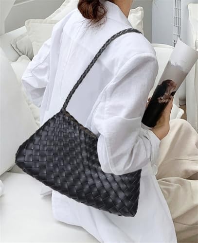Woven Hobo Bags for Women Suede Woven Tote Bag Trendy Bucket Purse Underarm Shoulder Bag Vintage Tote Handbag Clutch Purses - color: Black