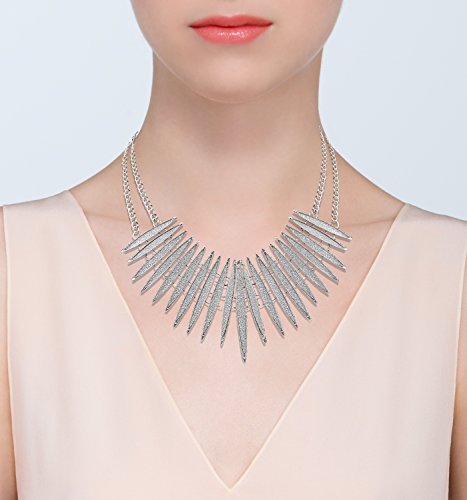 MOLOCH Sparkling Druzy Leaf Choker Necklace Fashion Gold-Tone Collar Necklace Bib Statement Chunky Tribal Necklace Woman Jewelry - color: silver