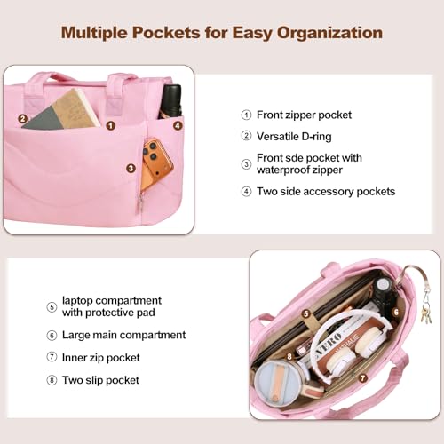YFWE Puffer Tote Bag for women, Lightweight Tote Bag with Compartments for Work, Travel, School, Gym & Nurses - color: Pinkish-purple