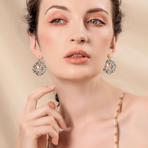 Handmade Bohemian Vintage Gold Sparkly Crystal Round Flower Leverback Earrings Cute Rhinestone Geometry Dangle Drop Earring for Women - color: Orange Pink