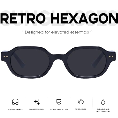 mosanana Retro Hexagon Sunglasses for Women Trendy Small 2026 MS52595 - color: C1 Black/Grey