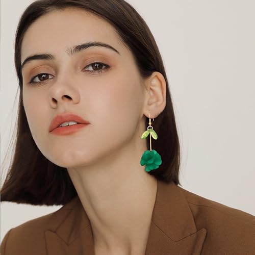 Resin Flower Cluster Ball Dangle Drop Earrings for Women Spring Summer Bohemian Floral Petal with Green Leaf Earrings Vacation Party Jewelry - color: Green
