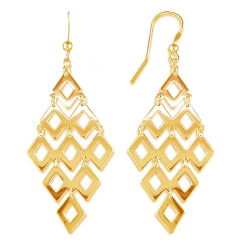 LeCalla Sterling Silver Dangle Earrings for Women | 925 Sterling Silver Long Interlocked Handmade Textured Drop Earring for Women - color: Gold-Plated Chandelier