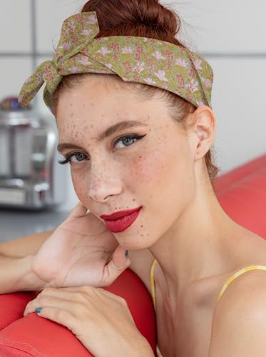 AVKA Studio 100% Cotton Bandanas for Women & Men, 2 Pack 20x20 Inch, 22x22 inch Hand Printed, Lightweight Cotton Handkerchief - color: Green & Pink, size: 20 x 20 Inches