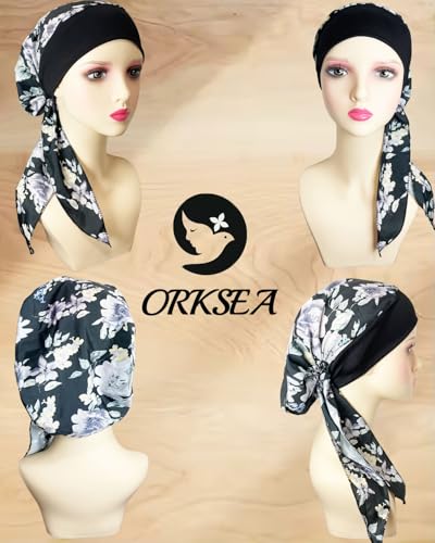 Chemo Headwear for Women Head Scarf Headwraps Silky Soft Turbans for Women Cancer Hats Chemo Beanie Coverings Scarves - color: C Big Black Pattern 2