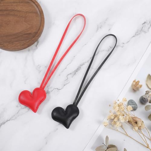 cobee 2 Pcs Heart Bag Charms Keychain for Purse, PU Leather Key Chain Charm Cute Handbag Accessories for Women Backpack Pendant Decoration(Red, Black)