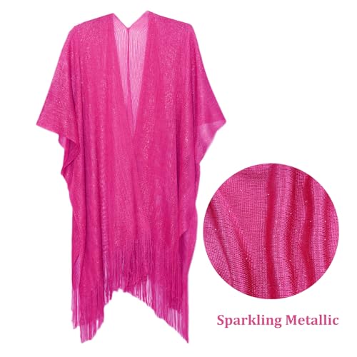 Sparkle Metallic Evening Shawls for Women formal Party Dresses Beach Travel Cardigan Shawl Wrap for Swimsuit - color: N-rose Red