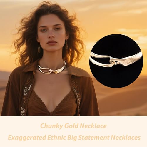 Chunky Chain Necklaces Women Statement Collar Necklace Gold Flat Snake Chain Choker Ribbed Design for Party, Dress Jewelry Gifts - color: A12