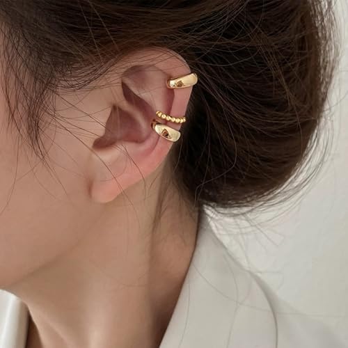Ear Cuffs Non Piercing 14K Gold Plated Ear Cuff Earrings for Women Trendy Clip on Cartilage Earring Stacks Non Pierced Adjustable Fake Earrings Set Jewelry - color: B6:gold ear cuff 3pcs