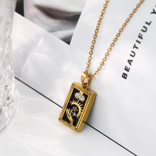 Gold Tarot Card Necklace for Women Men, Non Tarnish 18K Gold Plated Vintage Lucky Charm Square Pendant Talisman Amulet Necklaces Unisex Jewelry - style: The Magician