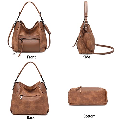 lapsting Hobo Bags for Women Handbags Purse Ladies Boho Shoulder Bag Crossbody Purses Faux Leather - color: E - 14inch Brown - Black Metal