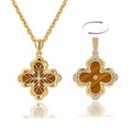 Fettero Dainty Gold Necklace for Women - Double Sided Pendant Necklace 14K Gold Plated Charm Clover Necklace Jewelry for Valentine's Day - color: Brownish yellow