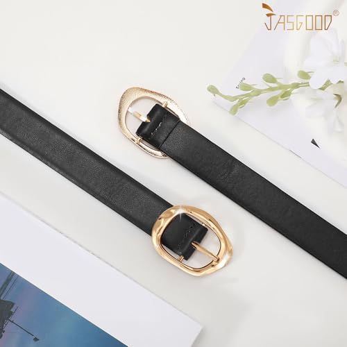 Women Leather Belt for Jeans Pants Ladies Casual Waist Belt Fashion Women Belt with Gold Buckle - color: Gold Black, size: Suit for waist size 26"-30"