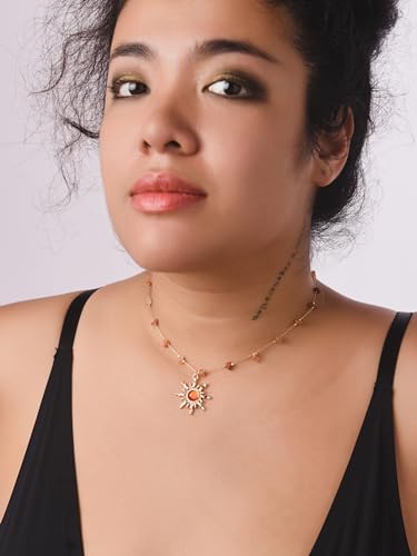 Sacina Sun Choker Necklace, Natural Crystal Necklace, Boho Hippie Jewelry, Christmas Jewelry Gift For Women - color: red