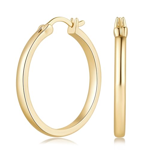 Gold Hoop Earrings 14K Gold Earrings for Women Gold Hoop Earrings for Womens Hoops Pure Minimal Style for Light and Delicate Hoops Earring for Womens 20/25/30/40mm - size: 25mm