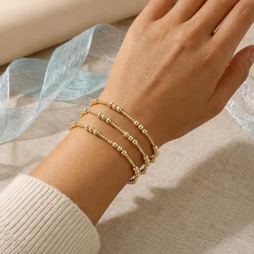 Gold Beaded Cross Bracelet for Women, 14K Plated Adjustable Stackable Dainty Bracelets, Non Tarnish Fashion Jewelry Set Gifts for Women Birthday Friendship - color: Colors-15