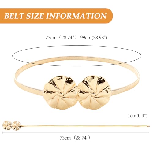 E-Clover Womens Fashion Metal Stretch Waist Skinny Belt Waistband - color: Gold Circle