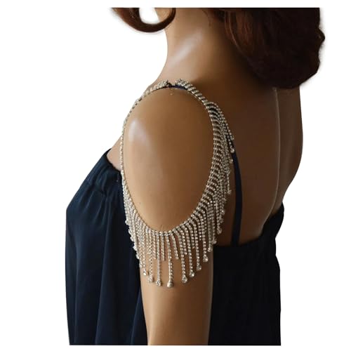 Rhinestone Shoulder Chain Jewelry Crystal Tassel Arm Chain Sexy Festival Rave Bridal Wedding Arm Chain Jewelry for Women - color: Silver