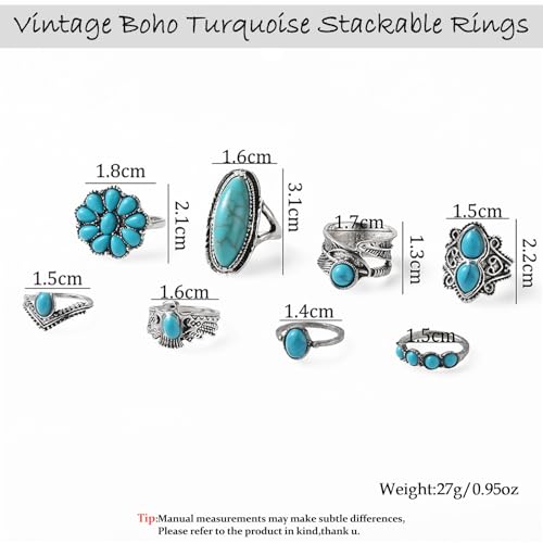 Bohemian Joint Knuckle Rings Set for Women,Vintage Boho Turquoise Stackable Rings Chunky Retro Turquoise Midi Finger Ring Statement Western Jewelry - style: Style B