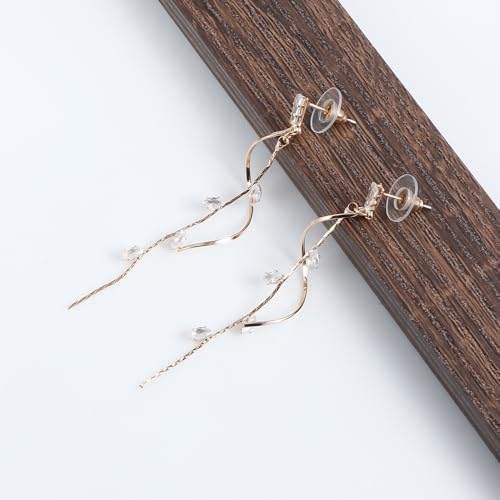 Temperament Long Zircon Tassel Earrings for Women Charm Jewelry Sparkling Crystal Leaves Twist Dangle Earrings for Friends - color: Gold