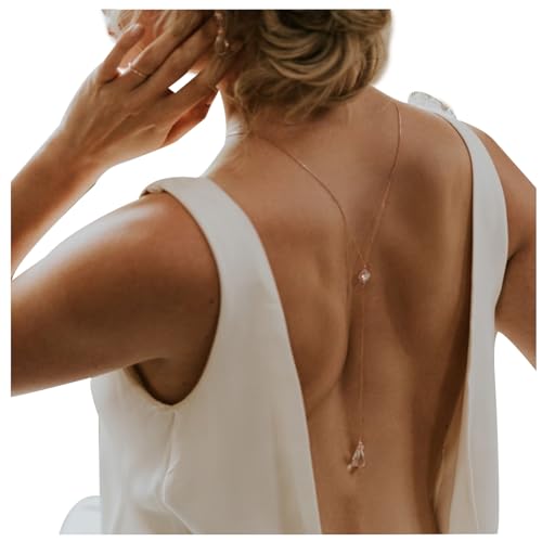 Sexy Crystal Back Chain Necklace Drop Pendant Necklace Body Chain Wedding Bridal Rhinestone Backdrop Jewelry for Women Backless Dress - color: Gold
