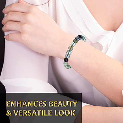 ANAYA AGATE Healing Crystal Bracelet for Women and Men – 8mm Round Beaded Bracelet for Men and Women – Unisex Stretchy Gemstone Bracelet for Healing and Protection - color: Rainbow Fluorite