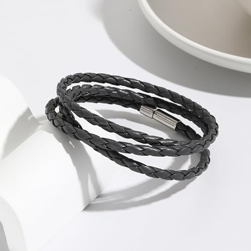 Long tiantian Boho Bracelets for Women Western Jewelry for Women Leather Wrap Bracelets Stackable Bangle Western Outfit for Women - color: bracelets for men(grey)