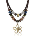 Mikovivi Multi-Layer Wood Bead Necklace with Hollow Flower Earrings, Boho Hippie Necklaces Unisex Bohemian Jewelry for Men Women - style: style 1