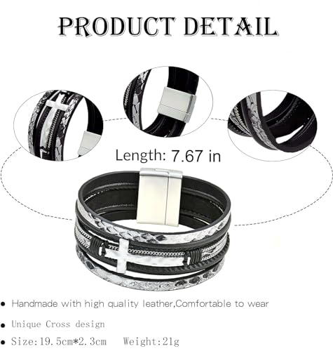 Leather Wrap Bracelets Cross Bracelets Trendy Layered Bracelet for Women Stackable Bracelet Jewelry Birthday Christmas - color: black