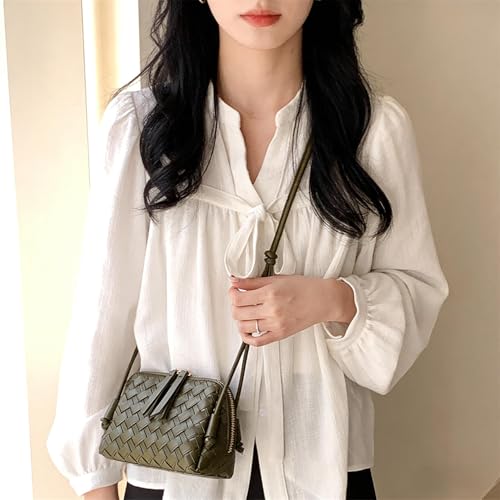 JYG Woven Crossbody Bags for Women PU Leather Handwoven Shoulder Bag Mini Satchel Purses with Adjustable Strap 2026 - color: Dark Green