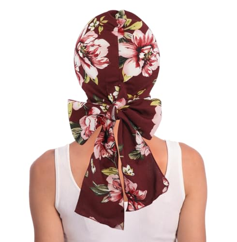 XYIYI Chemo Headwear for Womens Cancer Patients, Head Scarf Chemotherapy Headwraps Hat - color: Wine Red Flowers
