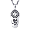 Men's Stainless Steel Necklace Taoist Yin Yang Taichi Symbol Amulet Pendant with 24 Inches Link Chain